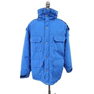 Sz L Vintage Woolrich Winter Coat Parka Royal Blue W/ Thinsulate Detachable Hood